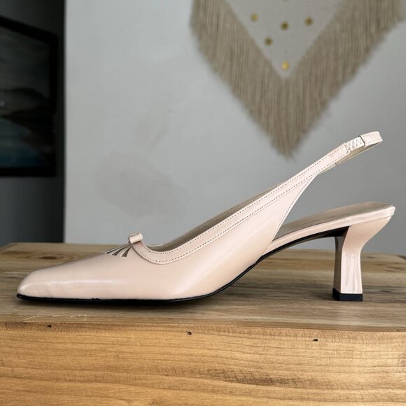 Vintage Via Spiga Box Leather Pink Light Beige Pointy Toe Slingback Kitten Heel - Picture 5 of 14